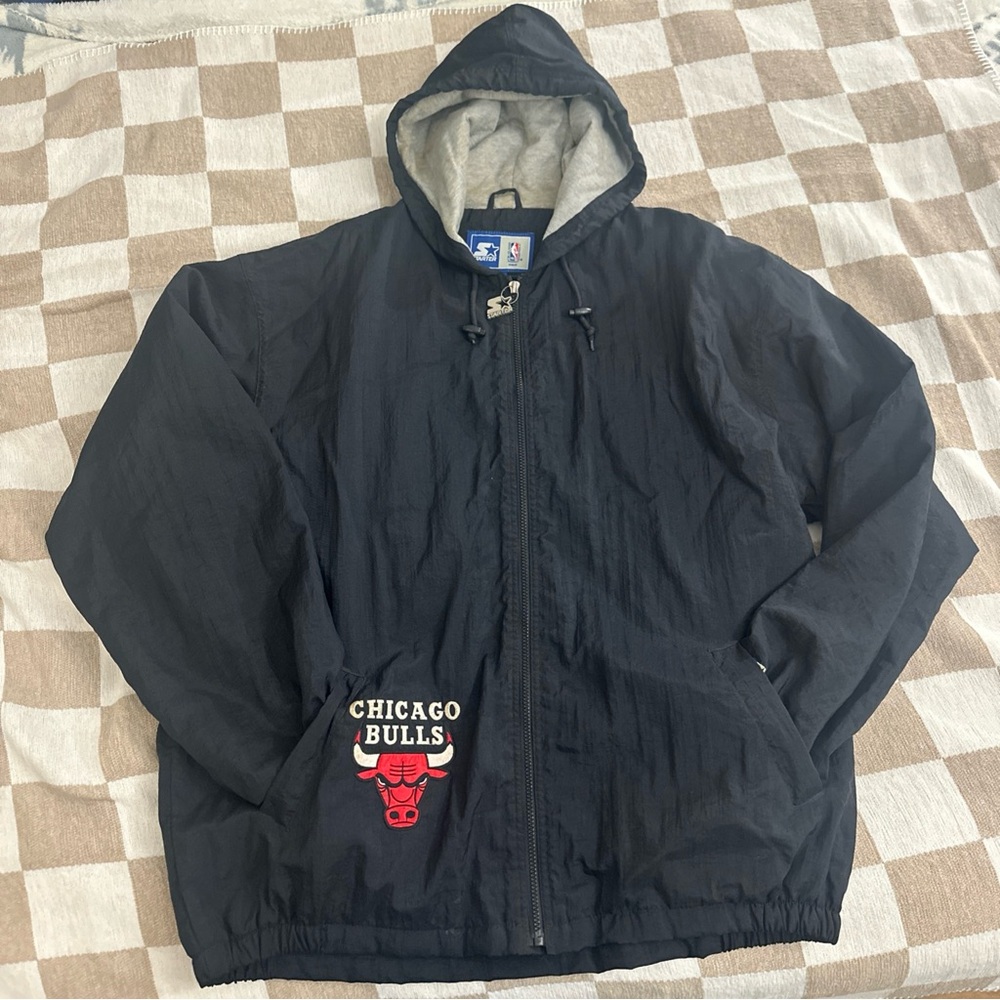 VTG STARTER Chicago Bulls Black Windbreaker full zip hoodie